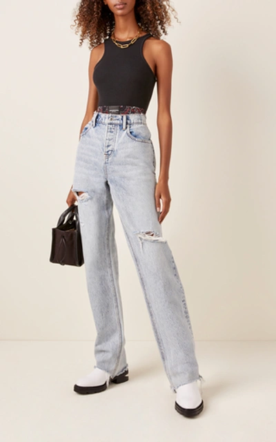 Shop Alexander Wang Rival Distressed Rigid Straight-leg Denim In Light Wash