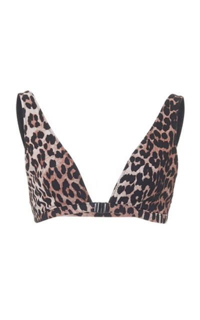 Shop Ganni Leopard-print Bikini Top In Animal