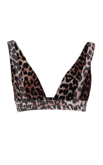 Shop Ganni Leopard-print Bikini Top In Animal