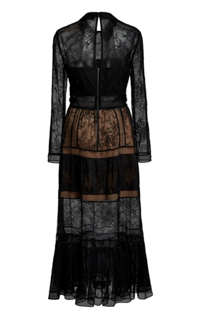 Shop Self-portrait Ruffled Chantilly-lace Dress In Black