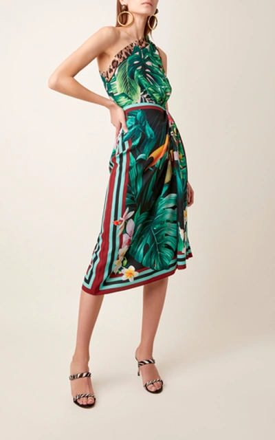Shop Dolce & Gabbana One-shoulder Printed Silk-blend Dress