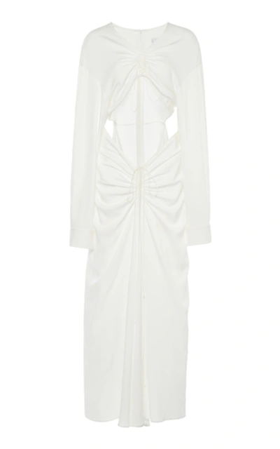 Shop Christopher Esber Ruched Cutout Crepe Dress In White