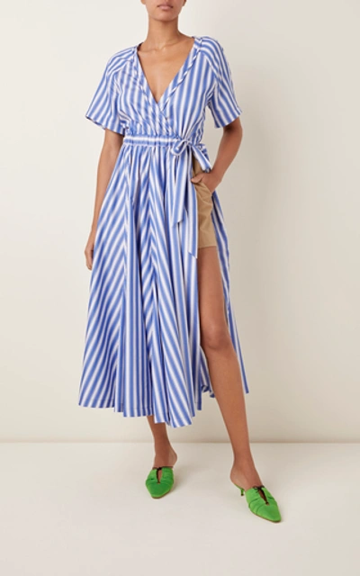 Shop Rosie Assoulin Striped Cotton-poplin Wrap Dress
