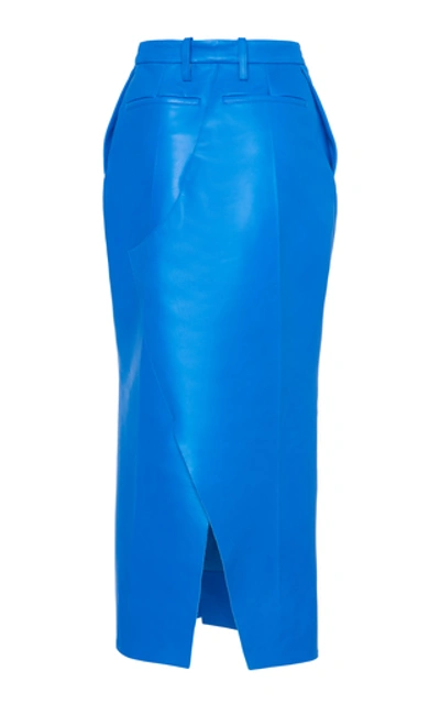 Shop Marni Asymmetric Leather Midi Skirt In Blue