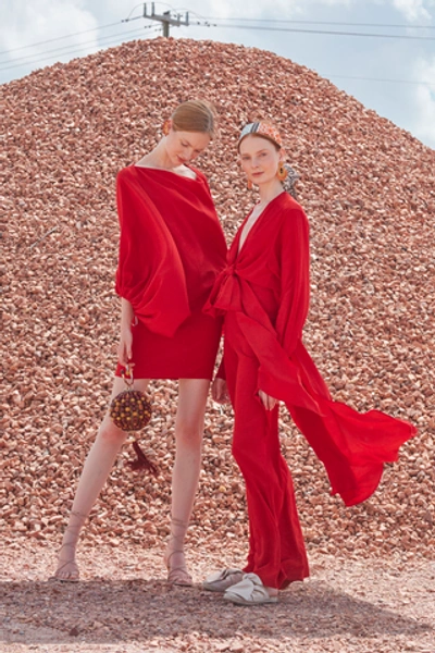 Shop Silvia Tcherassi Tie-front Heidy Silk Jumpsuit In Red