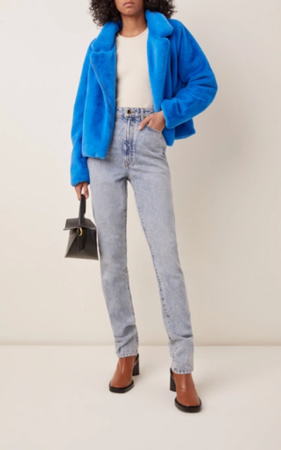 Shop Apparis Tukio Faux Fur Blue Biker Jacket