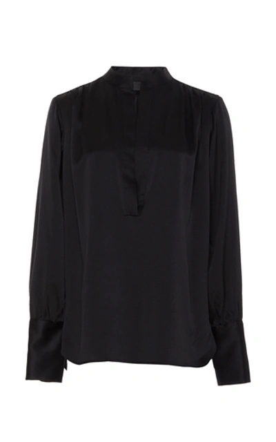 Shop Nili Lotan Colette Charmeuse Silk Blouse In Black