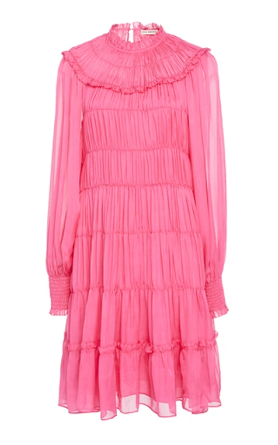 Shop Ulla Johnson Emmeline Ruched Silk Dress In Pink