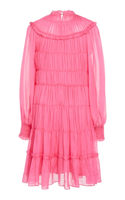 Shop Ulla Johnson Emmeline Ruched Silk Dress In Pink