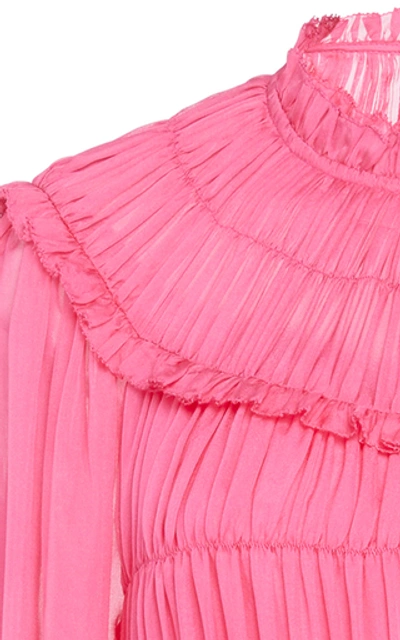 Shop Ulla Johnson Emmeline Ruched Silk Dress In Pink