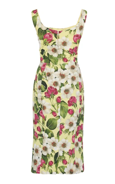 Shop Dolce & Gabbana Floral-print Square-neck Stretch-silk Dress