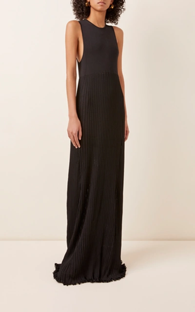 Shop Marina Moscone Sleeveless Plissé Maxi Dress In Black