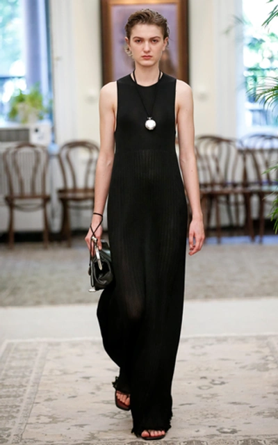 Shop Marina Moscone Sleeveless Plissé Maxi Dress In Black