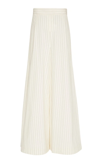 Shop Brunello Cucinelli Pinstripe Pleated Stretch-cotton Wide-leg Pants In Black/white