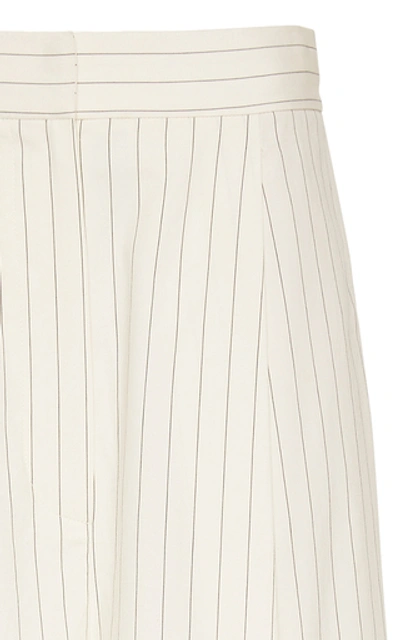 Shop Brunello Cucinelli Pinstripe Pleated Stretch-cotton Wide-leg Pants In Black/white