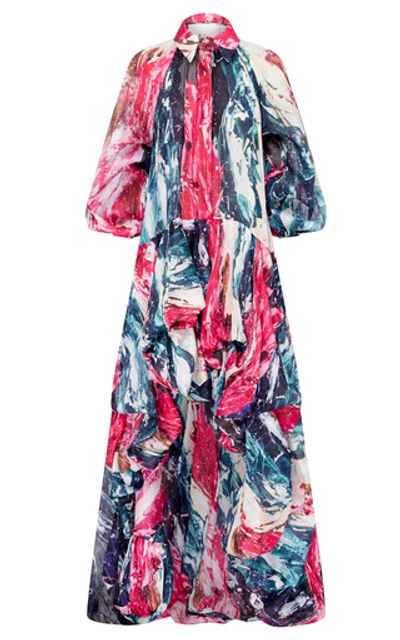 Shop Aje Salt Lake Printed Linen And Silk-blend Gown In Multi