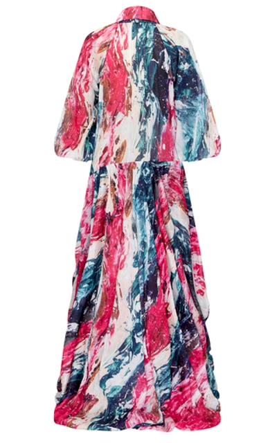 Shop Aje Salt Lake Printed Linen And Silk-blend Gown In Multi