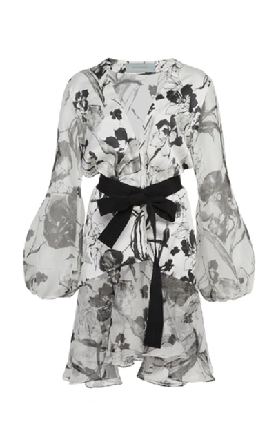 Shop Silvia Tcherassi Bow-accented Galena Silk Mini Dress In Black/white