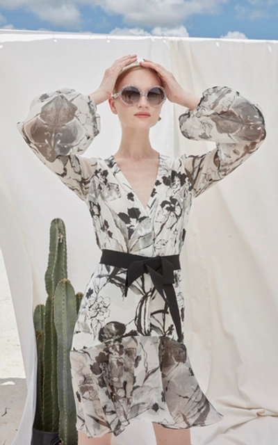 Shop Silvia Tcherassi Bow-accented Galena Silk Mini Dress In Black/white