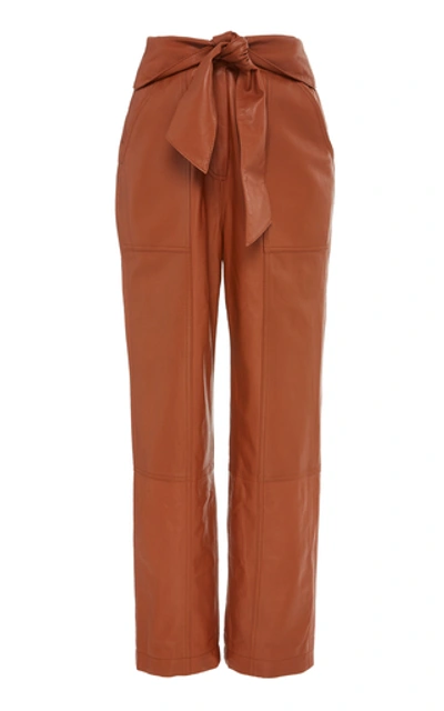 Shop Jonathan Simkhai Vegan Leather Tie Waist Pants In Brown