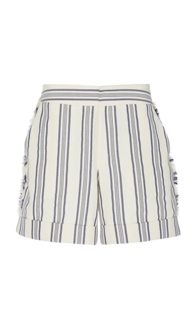 Shop Monse Fringe-trimmed Striped Cotton-blend Shorts
