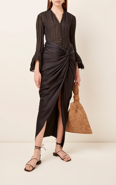 Shop Khaite Louie Satin Sarong Skirt In Black