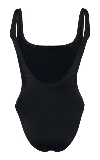 Shop Versace Logo-print Swimsuit In Black