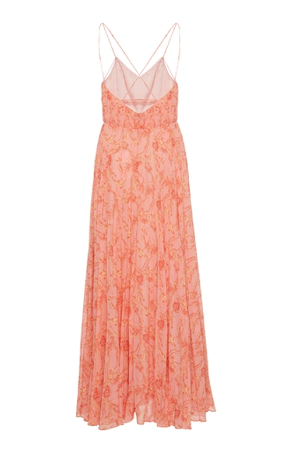 Shop Amur Lucy Printed Pleated Jersey Midi Dress In Orange