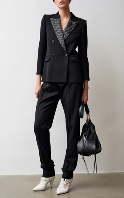 Shop Isabel Marant Paryam Rivet Embroidered Wool Blazer In Black