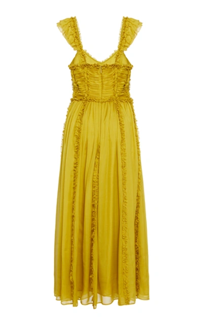 Shop Ulla Johnson Florence Ruffled Silk Dress In Yellow