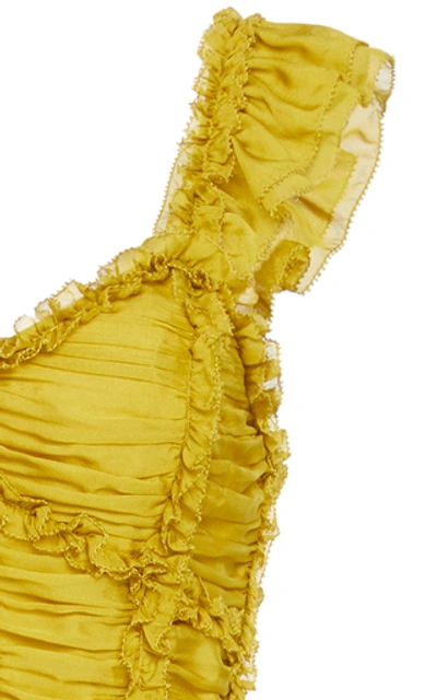 Shop Ulla Johnson Florence Ruffled Silk Dress In Yellow