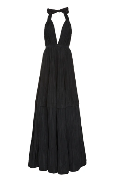 Shop Alexis Tressa Fit-and-flare Plisse Gown In Black