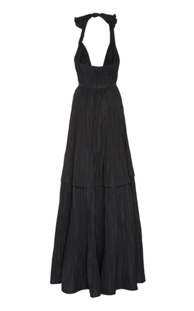 Shop Alexis Tressa Fit-and-flare Plisse Gown In Black