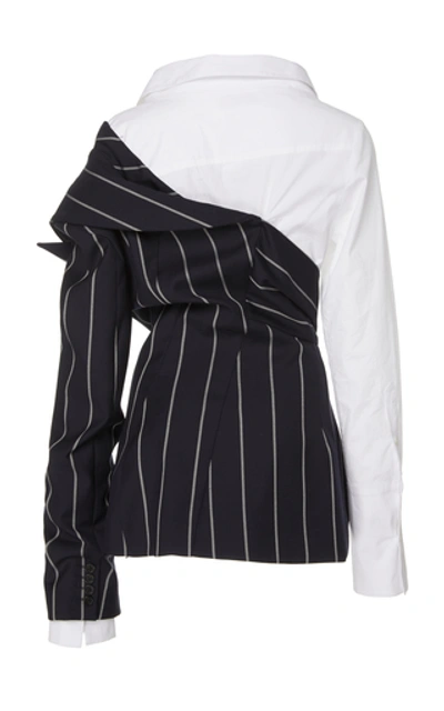 Shop Monse Pinstriped Wool And Stretch-cotton Top In Navy