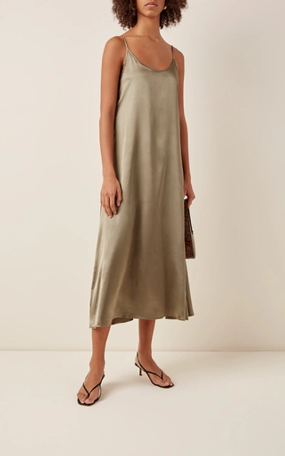 Shop Apparis Iman Midi Solid Slip Dress In Green