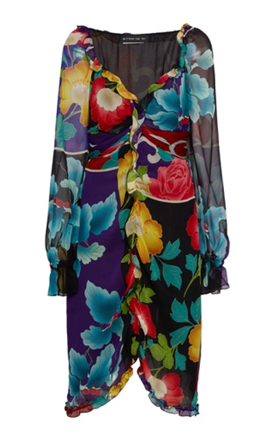 Shop Etro Printed Ruffled Silk Midi Dress In Multi