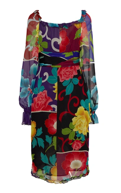 Shop Etro Printed Ruffled Silk Midi Dress In Multi