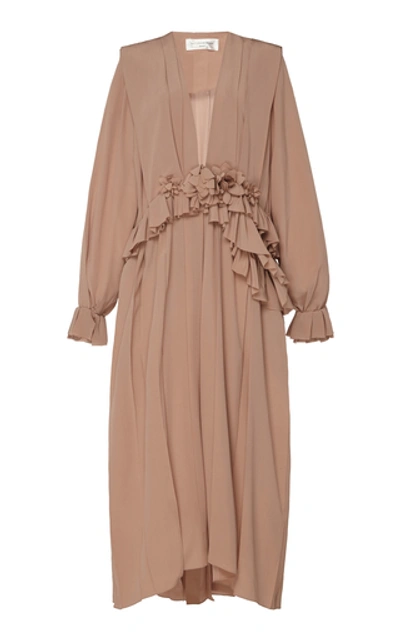 Shop Victoria Beckham Ruffled Silk-chiffon Midi Dress In Neutral