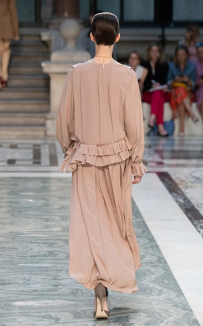 Shop Victoria Beckham Ruffled Silk-chiffon Midi Dress In Neutral