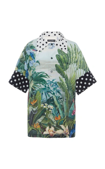 Shop Dolce & Gabbana Paneled Printed Silk Shirt