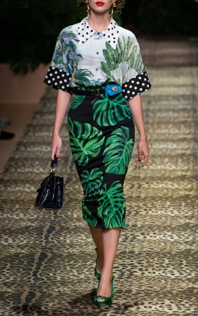 Shop Dolce & Gabbana Paneled Printed Silk Shirt