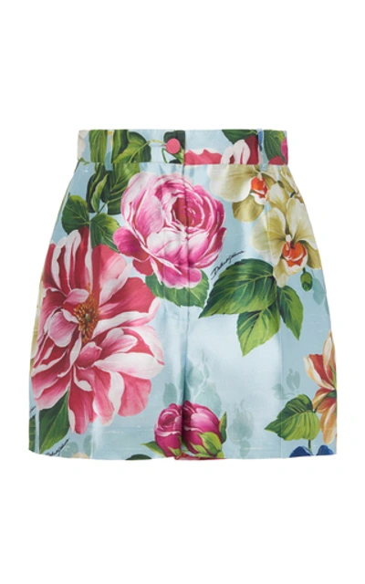 Shop Dolce & Gabbana Floral-print High-rise Silk Shorts