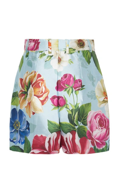 Shop Dolce & Gabbana Floral-print High-rise Silk Shorts