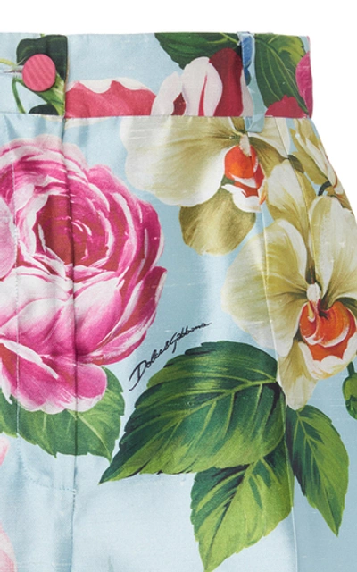 Shop Dolce & Gabbana Floral-print High-rise Silk Shorts