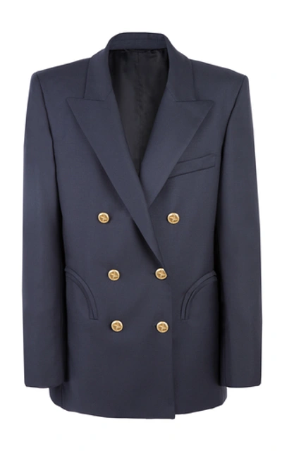 Shop Blazé Milano First Class Everynight Wool-blend Double-breasted Blazer  In Blue