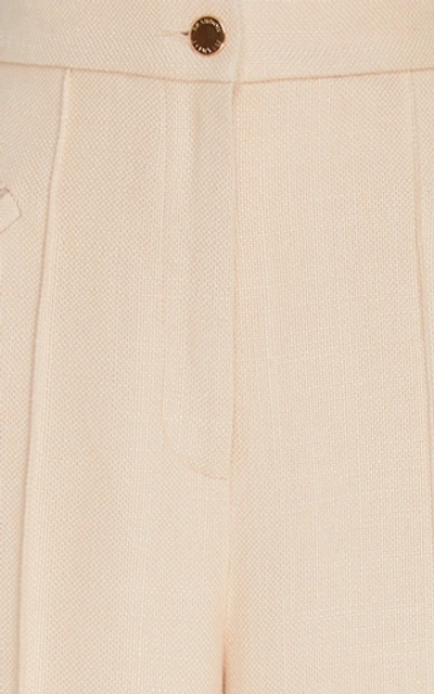 Shop Brandon Maxwell Creased Wool-silk Twill Wide-leg Pants In White