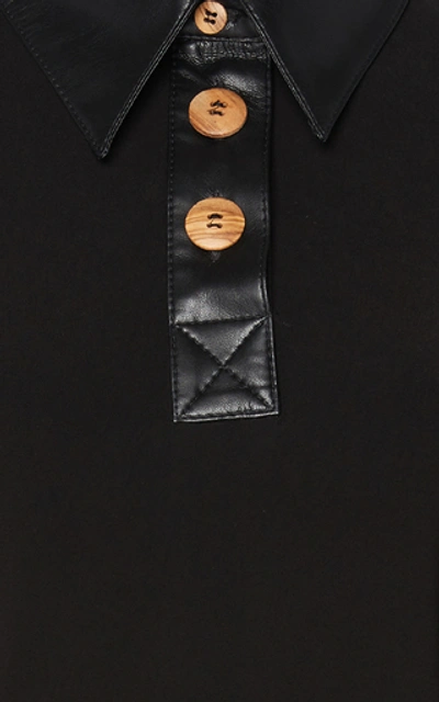 Shop Nanushka Agnes Vegan Leather-trimmed Crepe De Chine Top In Black