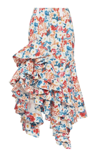 Shop Jw Anderson Floral-print Ruffled Cotton Skirt In Multi