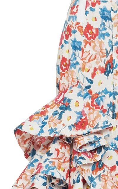 Shop Jw Anderson Floral-print Ruffled Cotton Skirt In Multi