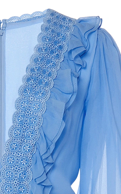Shop Costarellos Tiered Silk Chiffon Maxi Dress In Blue
